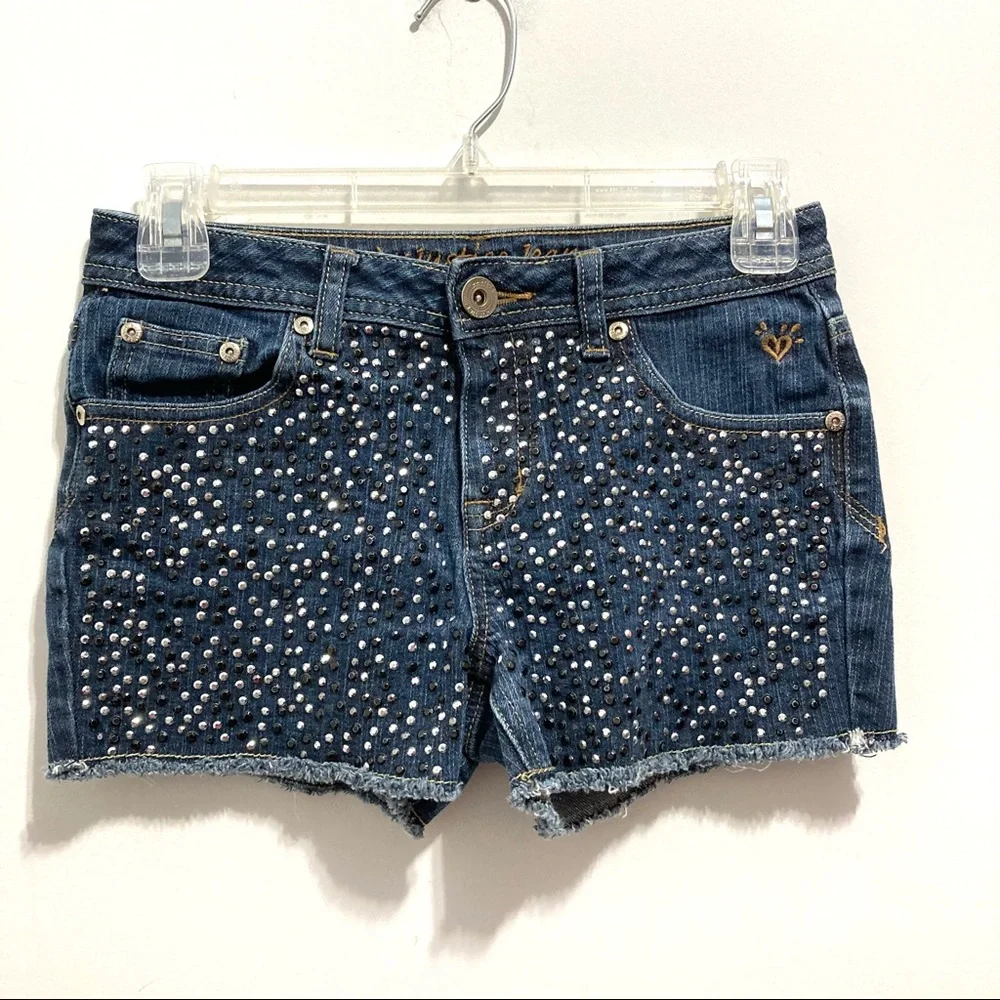 Justice Girls Blue Studded Jean Shorts Denim Jorts